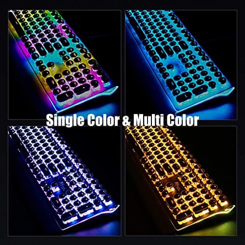RK ROYAL KLUDGE S108 Typewriter Style Retro Mechanical Gaming Keyboard Wired with True RGB Backlit Collapsible Wrist Rest 108-Key Blue Switch Round Keycap - Black — view 5