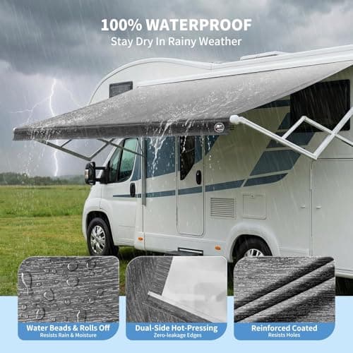 19.5oz Heavy Duty RV Awning Fabric Replacement, 5-Layer Rip-Stop No-Hole Vinyl Awning, Waterproof UV-Resistant RV Canopy for Camper, Trailer & Motorhome, Universal Fit 17FT (Fabric 16'2") — view 3