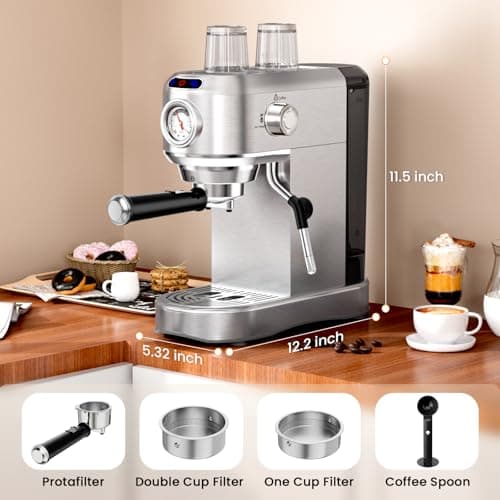 ANYCOLD Espresso Machine with Milk Frother, 20 Bar Stainless Steel Coffee Machine, Espresso Maker with 34oz Removable Water Tank for Home, Office, Women or Men — view 5