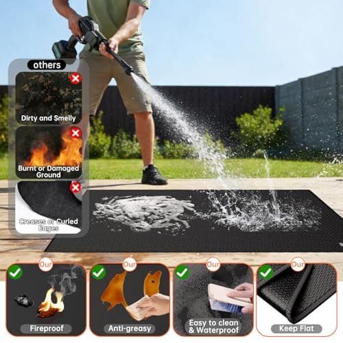 ENGPOW Large 60 x 60 inches Under Grill Mat for Outdoor Grill, Double-Sided Fireproof Indoor Fireplace Mat Fire Pit Mat, Oil-Proof Waterproof BBQ Mat for Deck Patio Lawn,Reusable and Easy to Clean — view 4