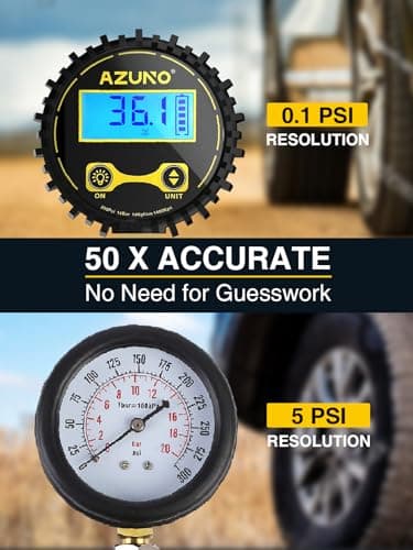 AZUNO Digital Tire Inflator with Pressure Gauge, 200 PSI, Heavy Duty Air Compressor Accessories, w/Rubber Hose Lock on Air Chuck and Quick Connect Coupler (Standard) — view 2