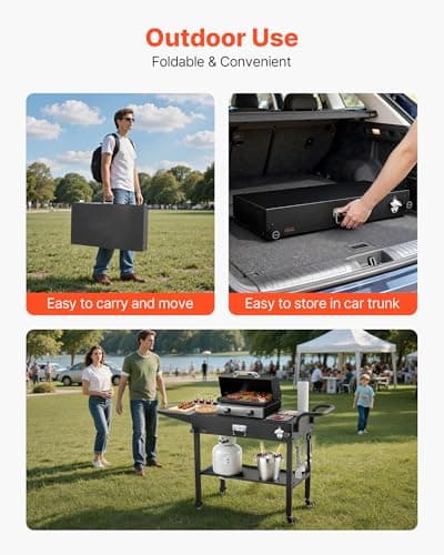 VEVOR Outdoor Grill Cart, 31.0 x 17.0 inch Tabletop Size Grilling Table, Foldable Outdoor Cooking Table with Tissue Holder, Hooks, Wheels, Side Table, BBQ Prep Tables for Picnic, Kitchen, Courtyard — view 4