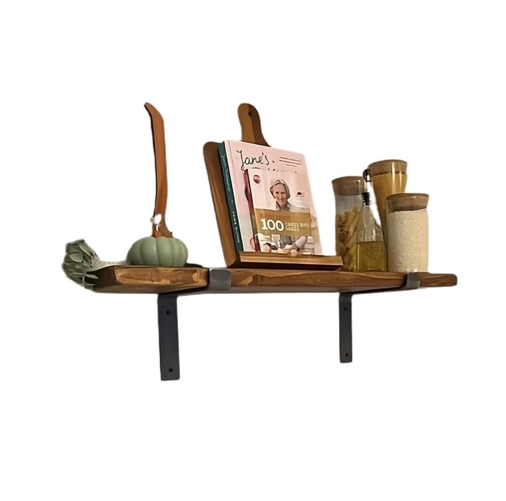 Wall Shelf Handmade with Rustic Solid Wood, Reclaimed Timber Shelf, Perfect for Kitchen, Bathroom, Decor, Farmhouse, and Bedroom — view 3