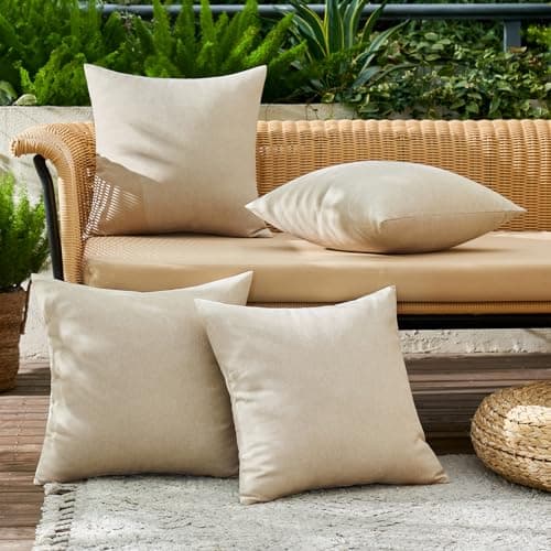 MIULEE Pack of 4 Decorative Outdoor Throw Pillow Covers Linen Waterproof Pillow Covers Farmhouse Cushion Cases for Patio Garden Tent Balcony Couch Sofa 18x18 inch Beige — view 2