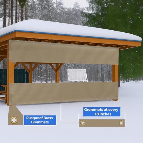 Covers & All Outdoor Clear Panel Curtain, 12 oz Vinyl Outdoor Curtains for Patio, Weather Resistant Waterproof Tarp with Brass Grommets for Pergola, Porch, Gazebos, Balcony (7'H x 12'W Feet, Beige) — view 5