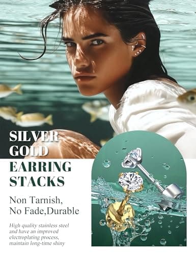 LOLIAS Hypoallergenic Flat Back Earrings Cartilage Earring Stacks - Surgical Steel Earrings for Sensitive Ears - Small Stainless Steel Flatback Stud Hoop Earring Sets for Helix Tragus Conch Daith Multiple Piercing Jewelry Trendy Silver — view 6