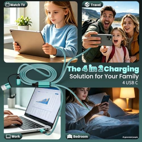4 in 2 USB A/C to USBC Charging Cord,USB C Splitter Multi Charging Cable — view 6