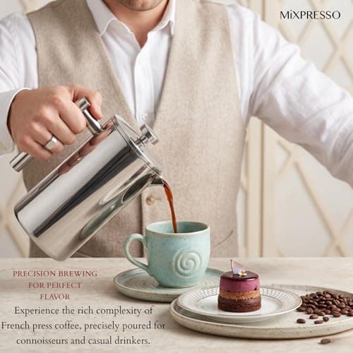 Mixpresso Stainless Steel French Press Coffee Maker 26 Oz 770 ml, Double Wall Insulated French Press Stainless Steel, Easy Clean Tea Brewer, Easy Press Durable Metal Coffee Press — view 2