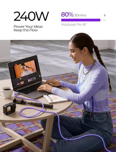 LISEN 10FT USB C Cable Fast Charging, Chubby 240W Cable USB C to USB C Fast Charging Soft Silicone USBC to USBC Parallel Cable for iPhone 17 Pro Max 16 15 Samsung S25 Ultra MacBook Pro Air iPad Purple — view 3