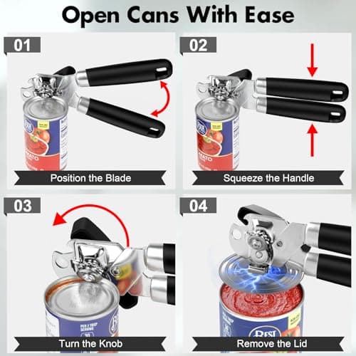 3PCS Can Opener Manual & Bottle Opener & Wine Opener, Smooth Edge Can Openers with Strong Magnet, Heavy Duty Stainless Steel Abrelatas Handheld Waiter Corkscrew - Premium Kitchen Supplies (Black) — view 7