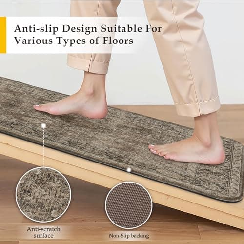 PureCozy Kitchen Mats 2PCS Anti Fatigue Cushioned Mat Brown Vintage Kitchen Mats for Floor Waterproof Non Slip Comfort Standing Distressed Rug for Sink Laundry Office 17.3"x47"+17.3"x30" — view 4