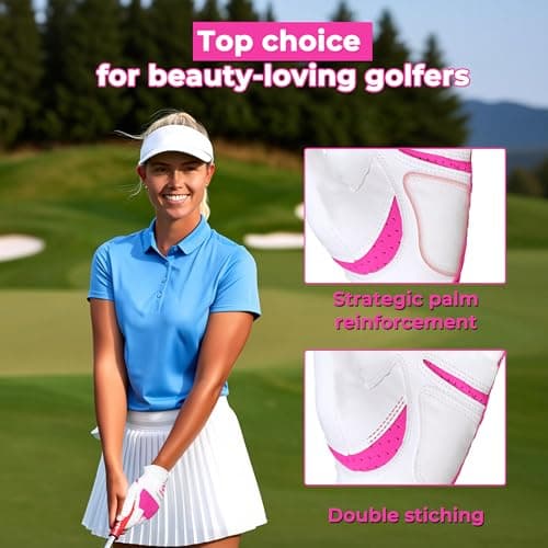 AIGEVTURE Womens Golf Gloves Left Hand Ladies Golf Gloves Breathable Yoga Mesh Back for Fashion Conscious Golfers Hot Pink M — view 2