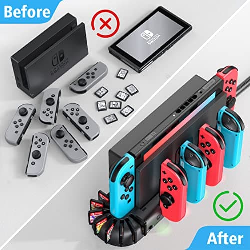 Switch Controller Charger Dock Station Compatible with Nintendo Switch Accessories & OLED Model Joycons, KDD Joycon Charging Dock Station with Upgraded 8 Game Storages, Game Accessories — view 3