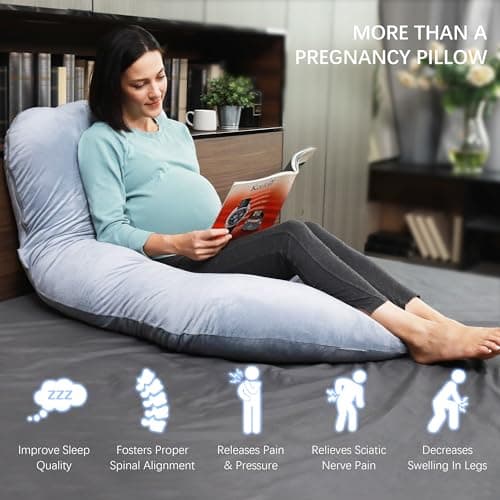 MOON PARK Pregnancy Pillows for Sleeping - 57 Inch U Shaped Full Body Maternity Pillow with Removable Cover - Support for Back, Legs, Belly, Hips - Pregnancy Pillow for Women - Grey — view 3