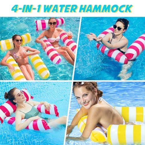 Inflatable Pool Float Hammock – Floating Lounger Chair with Headrest – Durable Mesh Pool Float for Adults – Portable & Comfortable Water Hammock for Swimming Pool, Lake, Beach (Rose)
