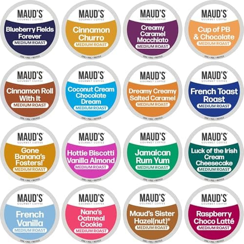 Maud's Super Flavored Coffee Pods Variety Pack, 80 ct, 16 Assorted Flavors, Medium Roast Flavored Coffee in Single Serve Pods – 100% Arabica Beans, Compatible with Keurig K Cups Maker — view 2