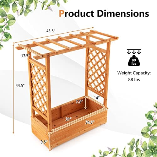S AFSTAR Raised Garden Bed with Arch Trellis, Wood Planter Box with Hanging Roof, Side Trellis, 4 Drainage Holes, Above Ground Elevated Garden Bed for Outdoor Climbing Plants Vines Patio — view 4