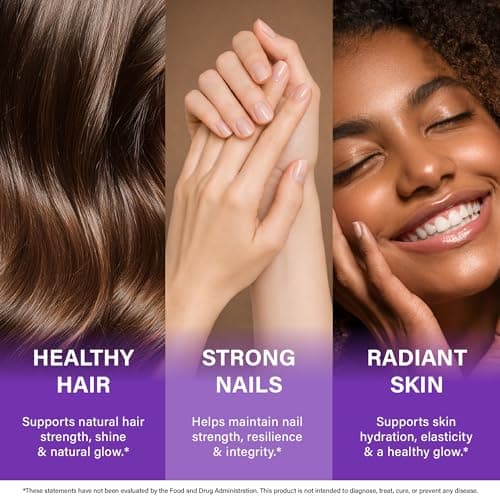 Biotin | Collagen | Hyaluronic Acid | Keratin - Hair Growth & Strength Support Vitamins - Skin & Nails Supplement - Clinically Tested for Men & Women - 25000mcg Vitamins B1, B2, B3, B6 & B7 - 60 Caps — view 2