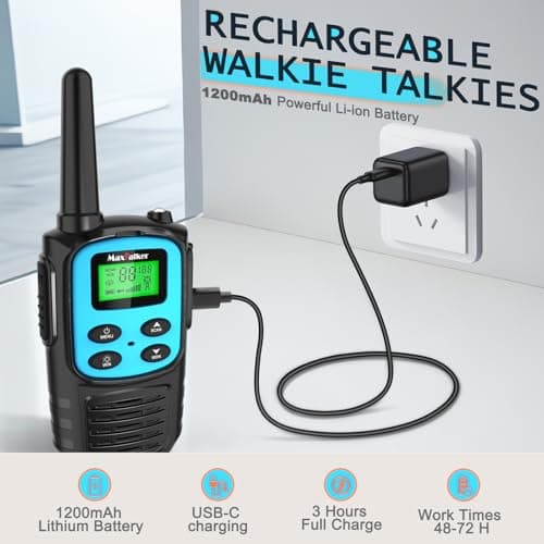 Walkie Talkies Long Range for Adult, MT10 Rechargeable Walkie Talkies FRS Two Way Radio, NOAA, 1200mAh Li-ion Battery USB-C Cable, LED Flashlight, VOX Walkie Talkie for Hiking Camping 3Pack — view 3
