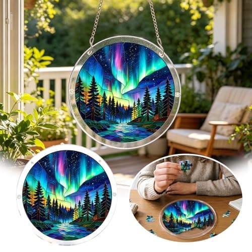 Acrylic Puzzle for Adult, Colorful Flame Sun Catchers Window Hanging 83 Puzzle for Home Decoration Birthday Women Men Mom, 20cm/7.9in Acrylic Puzzles, for Doors Garden Window Hanging Birthday (V) — view 4