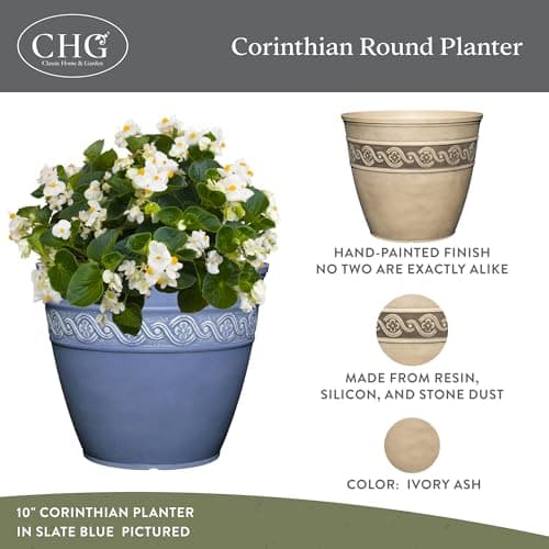 Classic Home and Garden 9413D-060 Corinthian Round Planter, 13", Cast Concrete
