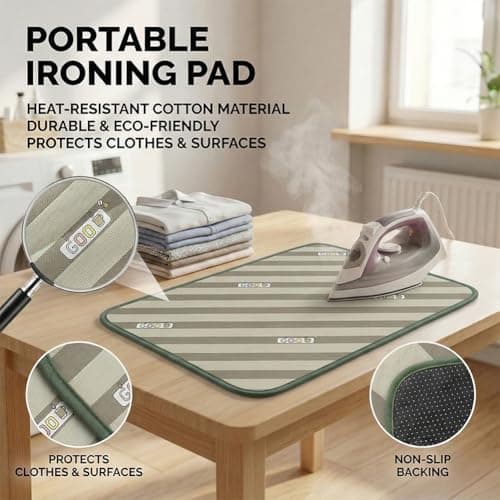 Foldable Heat-Resistant Ironing Mat, Portable Ironing Pad with Silicone Iron Rest, Non-Slip Backing Clothes Steamer Board for Countertop Travel Home, Green 70x40cm — view 2