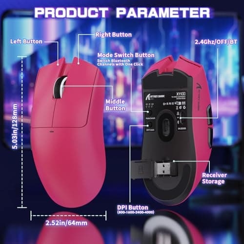 Attack Shark X11SE Ultra-Light Wireless Gaming Mouse, Tri-Mode-2.4G/USB-C Wired/BT, PixArt PAW3311 Gaming Sensor, 22KDPI, 5 Programmable Buttons for Laptop, PC, Mac Gamer (Berry Red) — view 8
