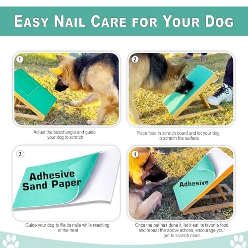 Dog Scratch Board for Nails with Treat Drawer 3 Extra Adhesive Sandpapers – Durable Wooden Dog Scratch Pad, Nail Filing Board, Bonus Nail Clipper & Swan File, Safe Alternative to Grinders & Clippers — view 3