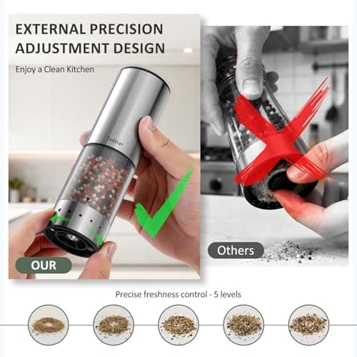 Rechargeable Electric salt and pepper grinder set with Storage Base,Automatic Refillable Salt and Pepper Shakers with LED Display,Upgraded Large Capacity,External Adjustable Coarseness for Mom Gifts — view 3