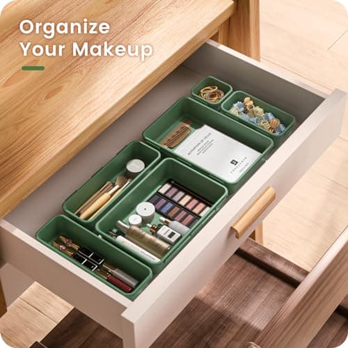 【Military Grade】A-LuGei Drawer Organizer,【𝟱𝗦𝗶𝘇𝗲】Makeup organizer,【Holds 177 Items】Bathroom Organizers and Storage,Organization and Storage,Desk Drawer Organizer for Vanity【Green】 — view 2