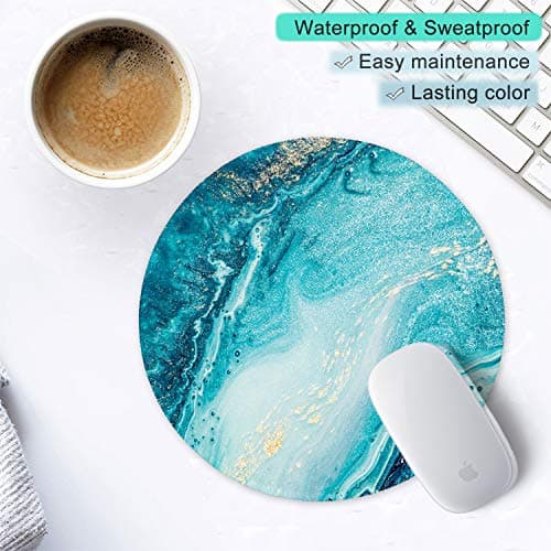 ITNRSIIET Round Mouse Pad with Stitched Edge Premium-Textured Waterproof Non-Slip Rubber Base Desktop Protection Mat Diameter 8.7 inches, Blue Marble Gold — view 5