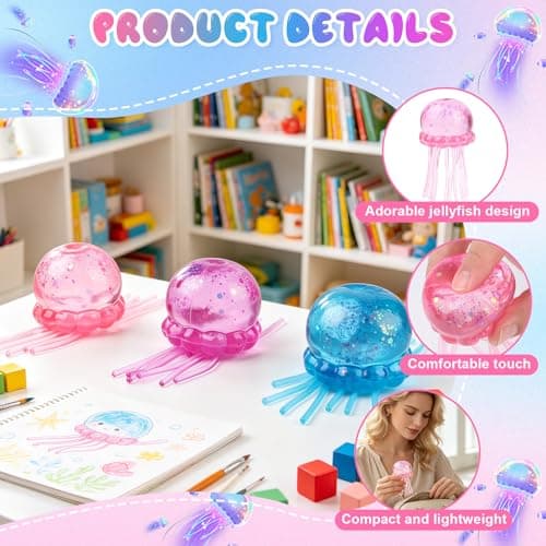 Jellyfish Squeeze Toys,Jellyfish Squishy, Jelly Fish Design Squeeze Stress Ball,Squeeze Toys for Anxiety and Stress Relief, Party, Gifts (Blue) — view 2