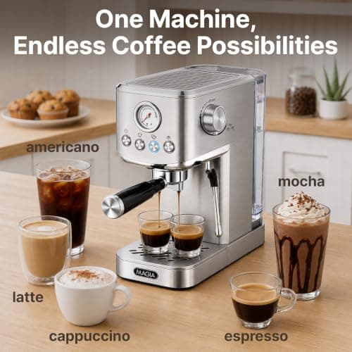 Zulay Magia Compact Espresso Machine – 20 Bar Small Espresso Machine with Milk Frother Steam, Latte & Cappuccino, Mini Espresso Machine 1350W Fast Heating, 40oz Water Tank, Stainless Steel – Silver — view 5