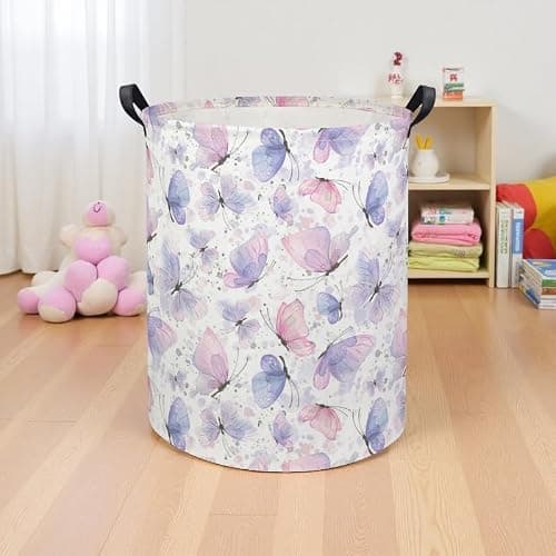 TIBAOLOVER Butterfly Baby Laundry Basket Kids Hamper Animal Toy Storage Bin for Boys Room Decor Baby Nursery Hamper Gift Baskets for Bedroom Bathroom(Fancy Butterfly) — view 2