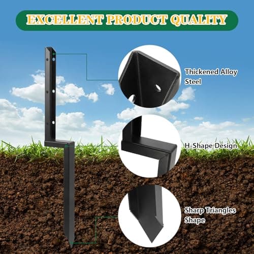 Fence Post Repair Kit with Anchor, Spikes & Brackets – Durable Stakes for Wood and Metal Fences, 6-Pack, Black — view 2