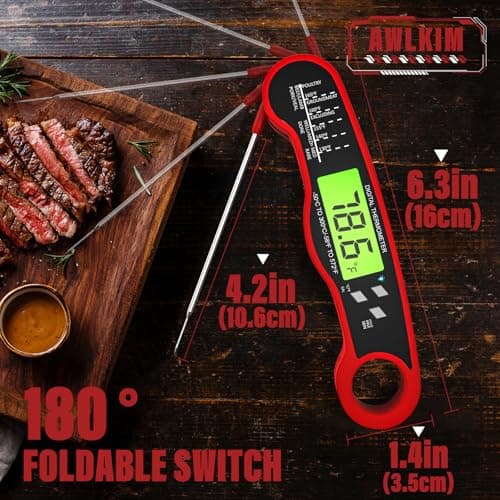 AWLKIM Meat Thermometer Digital, Instant Read Food Thermometer, Red — view 2
