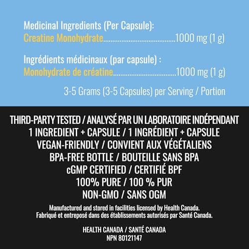 Creatine Capsules - 1000 mg (1 g) Creatine Monohydrate per Capsule, 300 Count (3-5 Daily) - Made in Canada - Muscle, Strength, Power, Performance Supplement - Third-Party Tested - Nutritionn — view 2