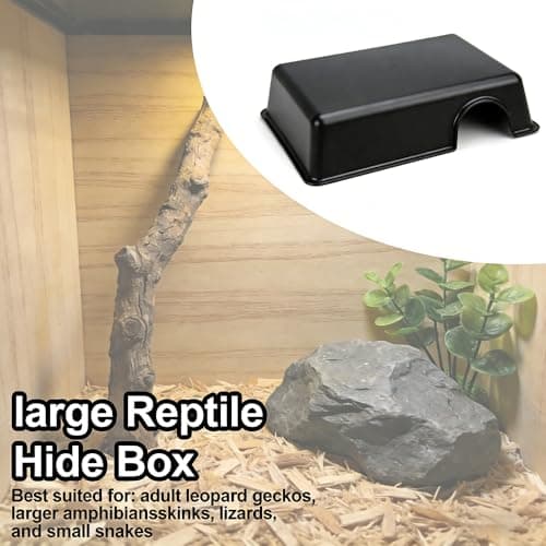 Reptile Hide Box, Animal Hideout, Plastic Hide cave for Leopard Geckos, Small Snakes, Juvenile Ball Pythons, Lizards, hognose Snakes, cornsnakes (Black, Large) — view 3