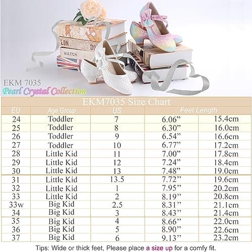 EIGHT KM Girls High Heel Dress Shoes Mary Jane Princess Wedding Party Pump Shoes EKM7035 Sparkle Glittery Crystal Pearl Bow Rainbow US Toddler Size 8 — view 5