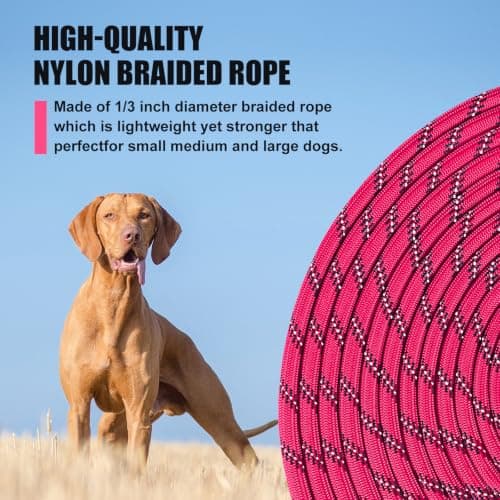 lynxking Long Dog Leash Reflective 15ft 30ft 50ft Check Cord Training Lead Padded Handle Heavy Duty Rope for Puppy Small Medium Large Dogs (Pink, 30ft x 3/8inch) — view 4