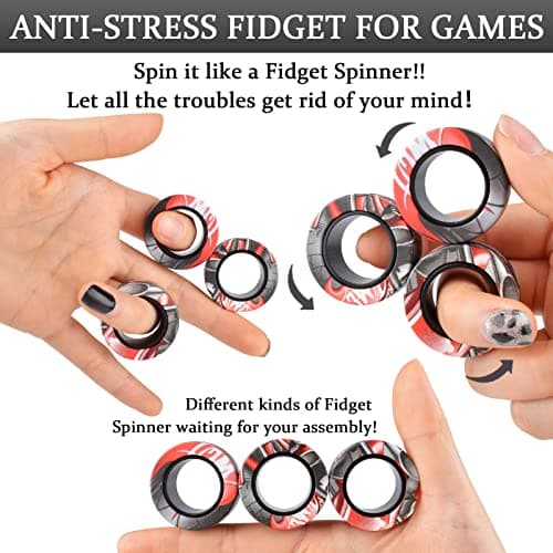 Cevioce Magnetic Ring - Fidget Toys Adults Set,3 PCS Fidget Rings Spinner Toys Teens,Easter Basket Stuffers Fun Spin Ring for ADHD Anxiety Stress Relief,Birthday Gifts for 3-8-12+Year Old Boys Kids — view 3