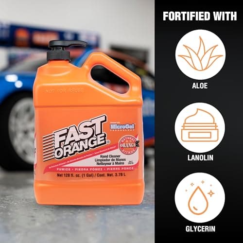 Fast Orange 25219 Pumice Lotion, Heavy Duty Hand Cleaner, Natural Citrus Scent, Waterless Cleaner for Mechanics, Strong Grease Fighter, 1 Gallon — view 3