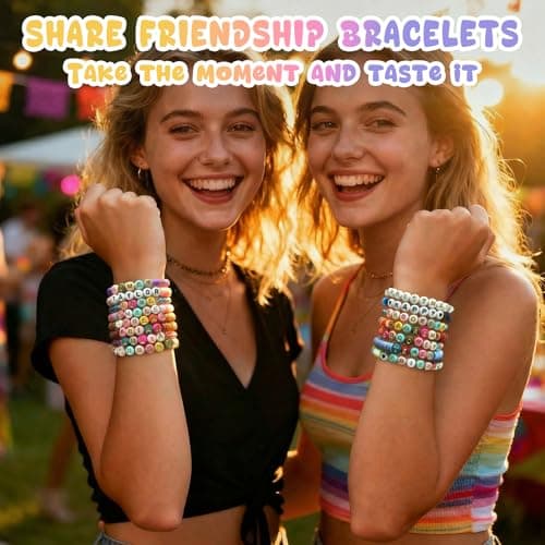 Gionlion 1200+Pcs Colorful Round 4x7mm Letter Beads for Bracelet Making, Acrylic Alphabet Beads for Jewelry Making, DIY Friendship Bracelets with Gold Letters on Colorful Beads — view 7
