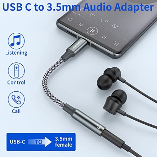 OneKer USB Type C to 3.5mm Headphone Jack Adapter, (2-Pack) USB C to Aux Female Audio Dongle Cable Cord Compatible with iPhone 17/16 Pro/15 Plus/15 Pro Max,iPad Pro,MacBook,Samsung Galaxy S26 S25 S24