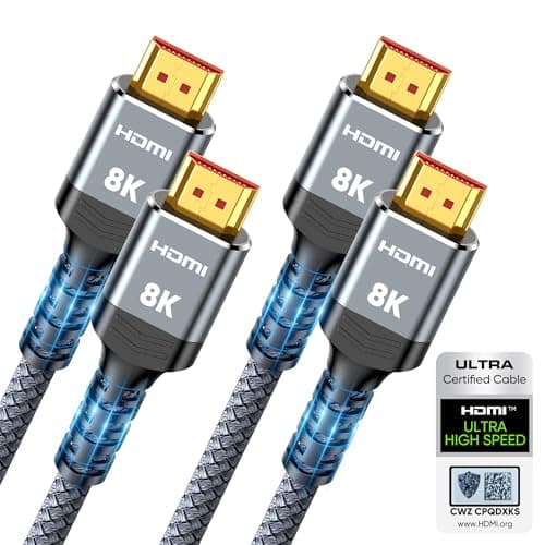 10K 8K HDMI 2.1 Cable 2-Pack 6.6FT, Highwings Certified 48Gbps Ultra High Speed Slim HDMI Cord,Support 4K@120Hz 8K@60Hz, HDCP 2.2&2.3,eARC, Dynamic HDR,DTS:X, Compatible with PS5/Blu-ray/HDTV/Roku TV