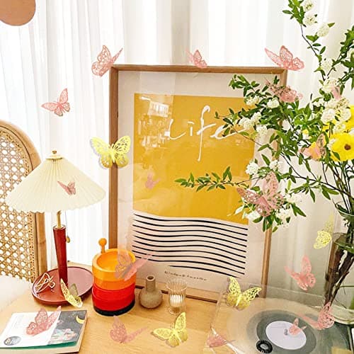 Nelotaor 72 Pcs Butterfly Wall Decor, 3 Styles 3 Sizes 3D Butterfly, Gold and Rose Gold Butterfly, Wedding Decorations, Birthday Party Decorations, Girls Bedroom Decoration(72 Pcs, Gold and Rose Gold) — view 7