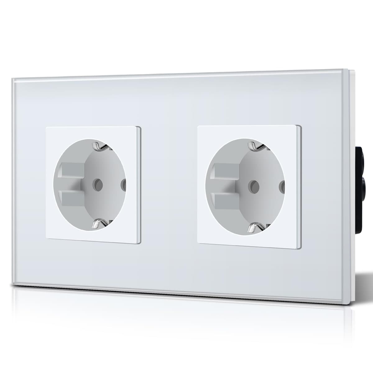 BSEED Enchufe de Pared con Cristal,Enchufes Dobles Empotrados,Toma de Corriente,Seguridad infantil,Fácil de Instalar,M Serie,2 Enchufes,157mm Blanco