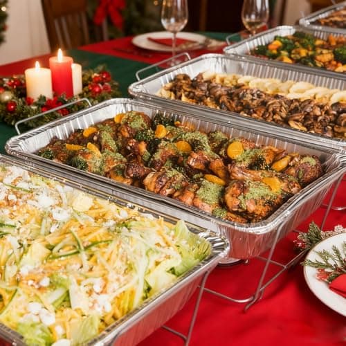 Whaleme 9x13 Aluminum Foil Pans with Lids - 25 Pack Disposable Half Size Deep Steam Table Tin Foil Pans for Oven Baking Cake, Roasting, Food Prepping, Storing, Freezing, Chafing — view 6