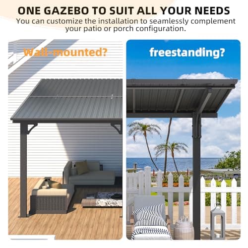 U-MAX 8' x 5' Outdoor Lean to Grill Gazebo Hardtop Pergola for Patio, 5x8 Freestanding Carport Pergolas and Gazebos Clearance, Small Heavy Duty Galvanized Steel Roof Awnings for Decks, Backyard — view 4