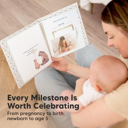 First 5 Years Baby Memory Book Girl, Boy - 90 Pages Hardcover First Year Milestone Keepsake Book, Newborn Scrapbook for New Parents, Minimalist Photo Album Journal, Gift for Baby Shower (WonderLand) — view 5